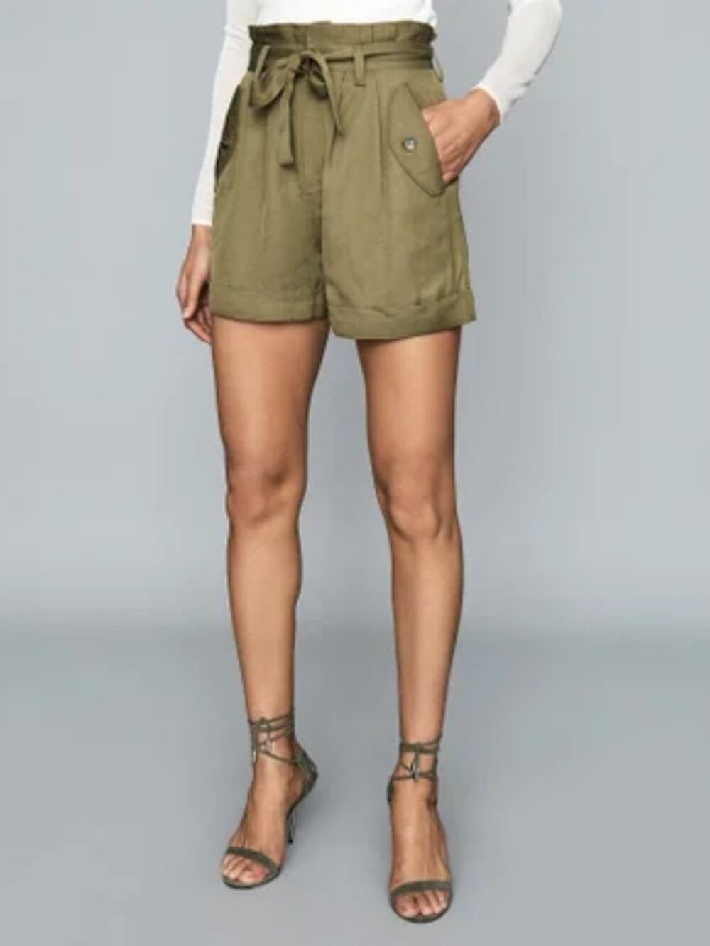REISS Lorena Pleated Twill Shorts Green US 2 / UK 6 NWOT